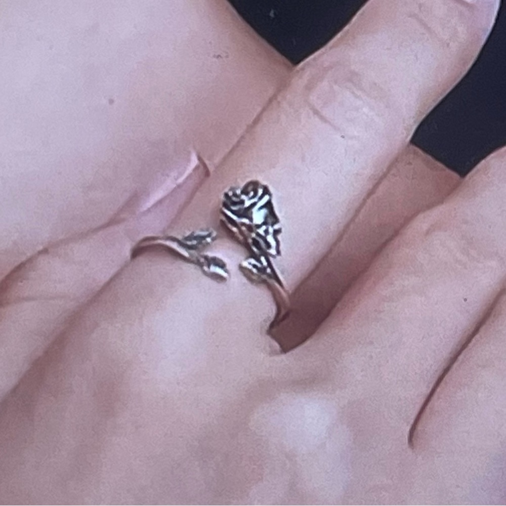 Solid 925 Silver Rose Skull Ring One Size Fits Al… - image 3